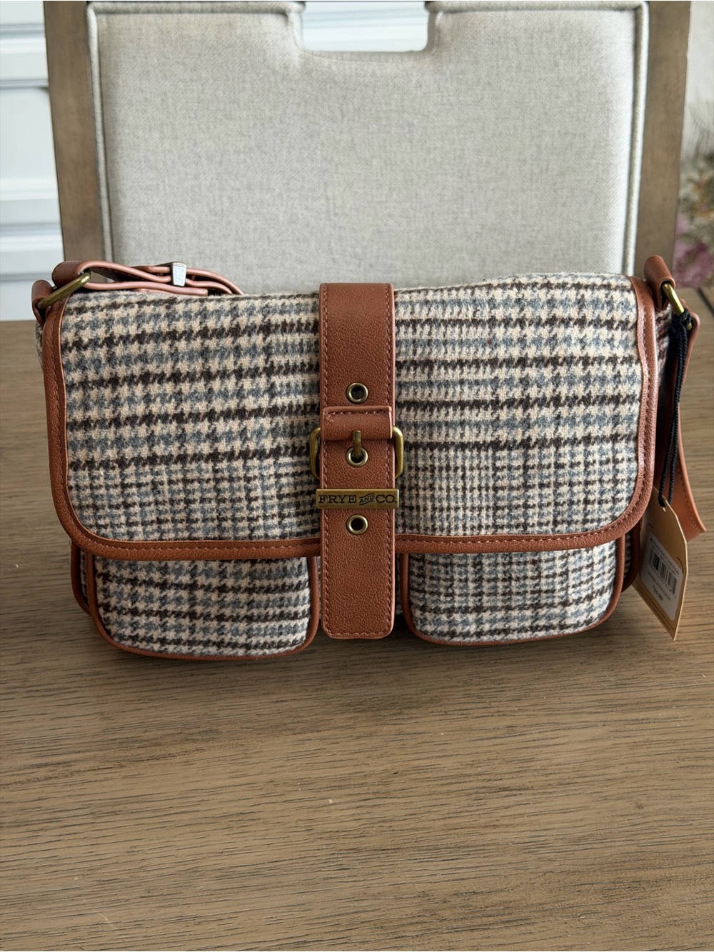 Frye & Co Houndstooth Maisie Shoulder Bag in Brown Trim